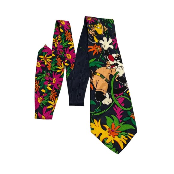 Looney Tunes Addiction 100% Silk Tie Sylvester Tweety Jungle Design Handmade - Picture 2 of 7